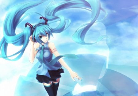 Hatsune Miku - headphone, anime, vocaloid, female, hatsune miku, long hair, superstar, blue hair, blue eyes, idol, twin tails, anime girl, twintails, hot, singer, girl, miku, diva, cute, aqua hair, sexy, vocaloids