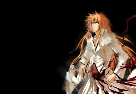 Kurosaki Ichigo - anime, full hollow ichigo, sword, ichigo, kurosaki ichigo, male, hollow ichigo, black background, mask, bleach, ichigo kurosaki, lone, vasto lorde