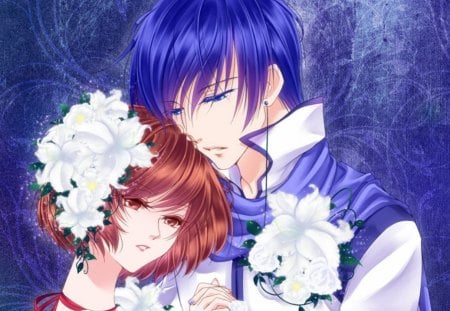 True â™¡ Love - beauty, lover, female, hot, anime girl, kaito, elegant, brown hair, gorgeous, pretty, anime, romance, cute, short hair, handsome, love, male, sexy, couple, meiko, lovely, vocaloids, blue hair, floral, romantic, boy, vocaloid, beautiful, blossom, sweet, flower