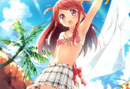 Bikini anime girl - anime, girl, pink hair, bikini