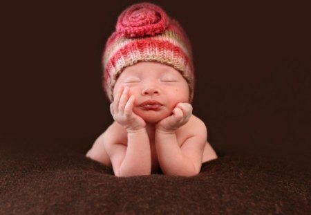 Sleeping cutie - flower, child, rose, pink, cute, baby, sleep, hat, litle