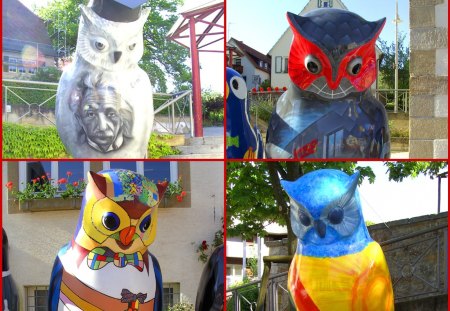 â™¥  Owl Art  â™¥ - owl figurines, photos, collage, owl, owls, art, colorful