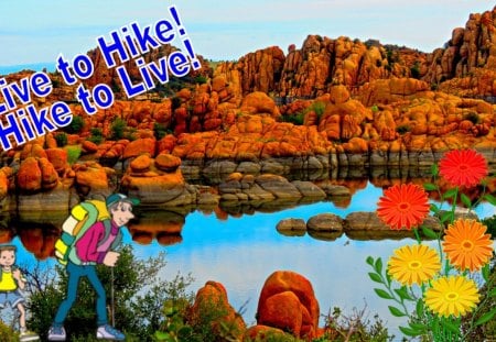 Live to Hike - enhanced, lake, mountains, hiking