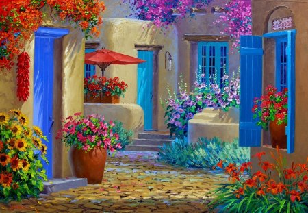 Spirit of Taos - nice, beauty, summer, lovely, painting, spirit, home, pretty, cozy, beautiful, house, flowers, taos