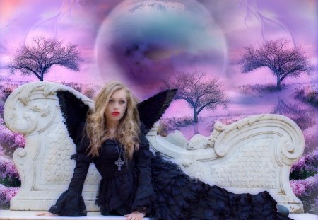 Sweet Dark Angel - moon, dark, fantasy, angel