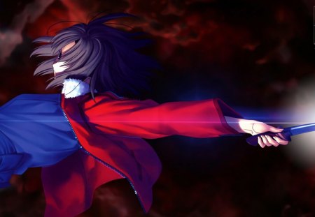 anime red coat - anime, coat, fight, red