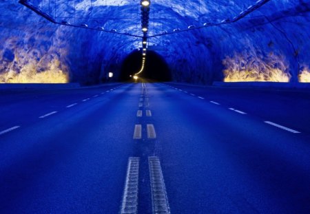 blue tunnel - tunnel, road, lights, blue