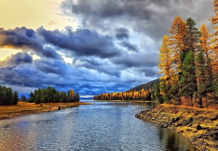 *** Autumn *** - sky, river, trees, nature, blue, autumn