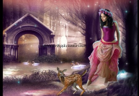 Fantasy Girl - lake, animal, lady, fantasy