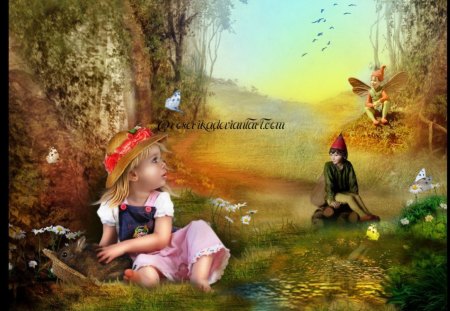 CampagneFairy - lake, child, fairy, fantasy