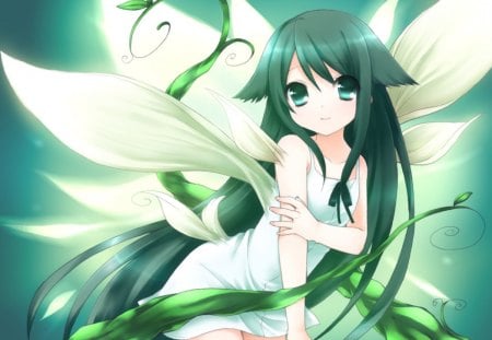 Saya - cute, hot, anime girl, saya, girl, wings, fantasy, fairy, green hair, wing, green eyes, anime, long hair, saya no uta, sexy, female, green