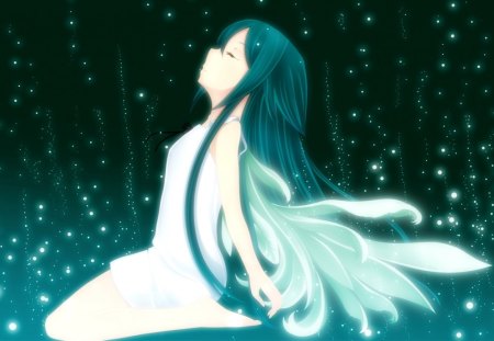 Saya - hot, female, wings, anime girl, fantasy, anime, green, cute, sexy, girl, long hair, saya no uta, green eyes, wing, saya, fairy, green hair