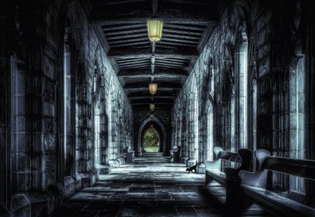 Hallway - hdr in photoshop, bench, lamp, blackground