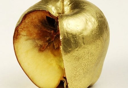 golden outside, rotten on the inside - sense, creative, apple, gold