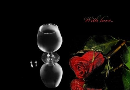 with  love - red, rose, lovely, with love, glass