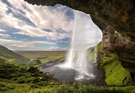 Spirit of the water - Grass, Cave, Waterfall, Cant think of a fourth, Green, iceland