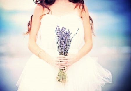 Ï‰âœ¿Ï‰  Heavenly Angel Ï‰âœ¿Ï‰ - love, heavenly, young girl, angel, light, bouquet, bridal, bright, nature, white, forever, beautiful, flowers, lavender