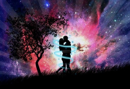 couple in night - tree, stars, couple, nights