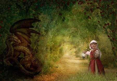 Follow Me - child, forest, dragon, fantasy