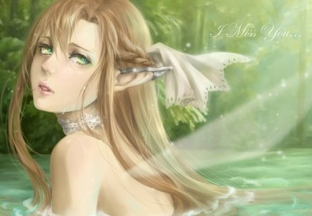 I Miss You - pretty, tears, anime, elegant, divine, female, wing, long hair, sublime, gorgeous, sword art online, sao, anime girl, asuna, realistic, water, beautiful, hot, girl, yuuki asuna, beauty, lovely, sweet, cry, cg, braids, wings, fairy, cute, 3d, sexy