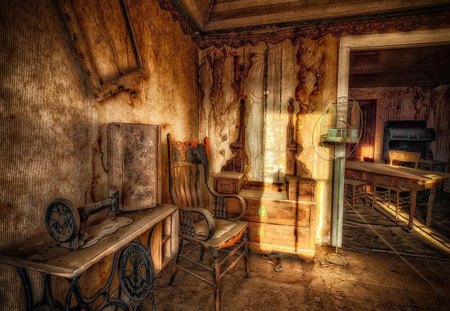 Room - chairse, sewing mashine, table, room, hdr