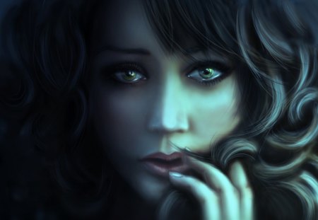 innocent girl - artistic, women, mood, anime, painting, eyes, hair