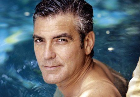 George Clooney - summer, water, george clooney, actor, blue, pool, movie, tv series, man