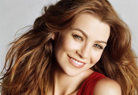 Ellen Pompeo - tv series, girl, blonde hair, beauty, ellen pompeo, actress, smile, red, woman, movie