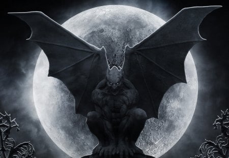 GARGOYLE MOON - moon, full, gothic, gargoyle