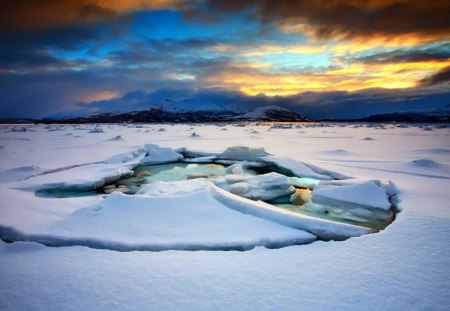 beautiful sky over frozen sea - sky, clouds, frozen, hole, sea