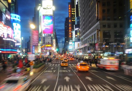 times square in motion - street, night, cars, ads, city, lights