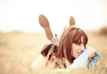 * Dreamer * - dreamer, girl, lovely, nature, stare, cute, face, field, day