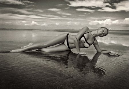 * - white, body, black, model, beach, woman