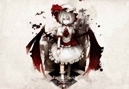 Remilia Scarlet - white, remilia scarlet, wings, black, cant think of a fourth