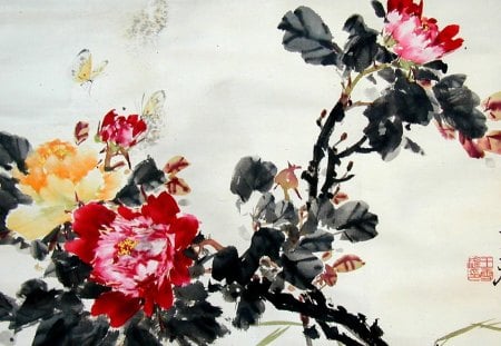 Chinese Artwork - paint, chinese, artwork, flower