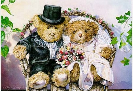 JUST MARRIED - bears, teddy bears, marriage, weddings