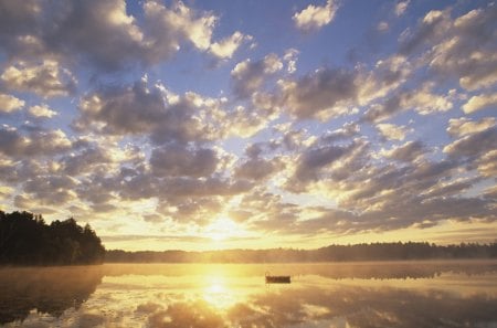 majestic sunrise - reflections, clouds, float, sunrise, lake