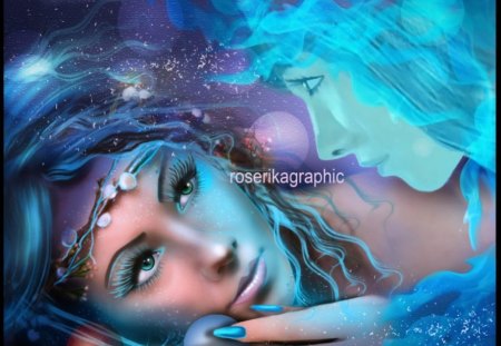 Blue Dreams - girl, fantasy, magical, blue