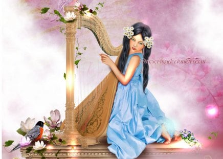 Harmony - music, harp, fantasy, muse, girl, musical