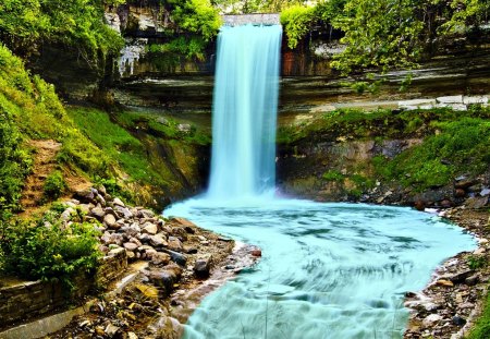 Minnehaha Falls - trees, waterfall, rocks, river