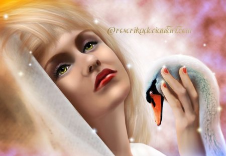 Swan Princess - white, swan, fantasy, pure, girl