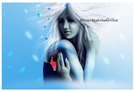 Blue Lady - fantasy, blue, hair, soft