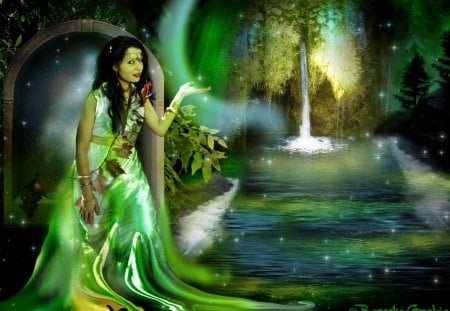 Green Fairy - fantasy, green, girl, fairy, magical