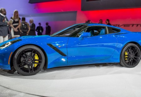 2014-Corvette-C7-Stingray - black wheels, chevy, blue, gm