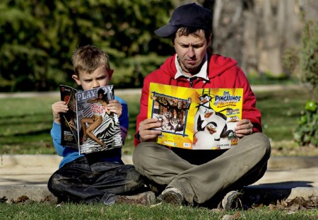 Father and son - funny, baby, beautiful, blonde, love, father, eyes, forever, blue, little, people, sunshine, boy, green