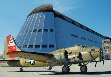 B17 ready for takeoff - plane, bomber, hanger, airport