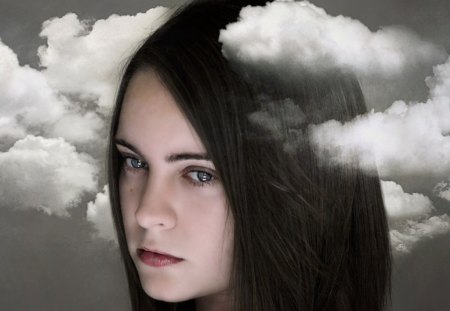 Pretty face - face, pretty, clouds, girl, art