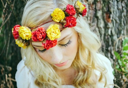 Blond girl - mood, flower, blond, model, girl