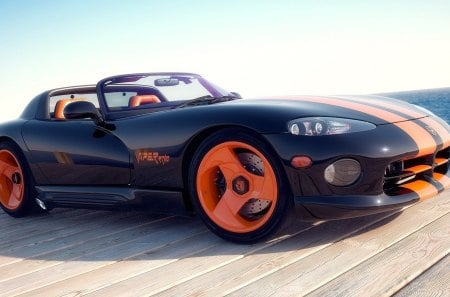 dodge viper rt/10 on boardwalk - convertable, boardwalk, car, sea