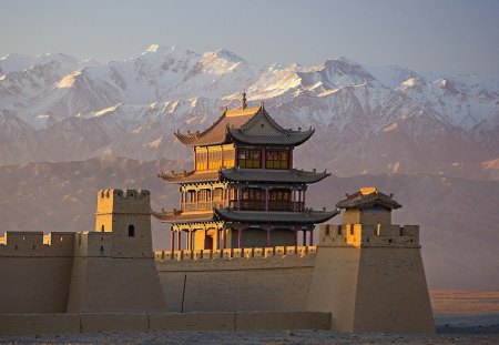 fort in northern china - mountains, foret, pagoda, wall